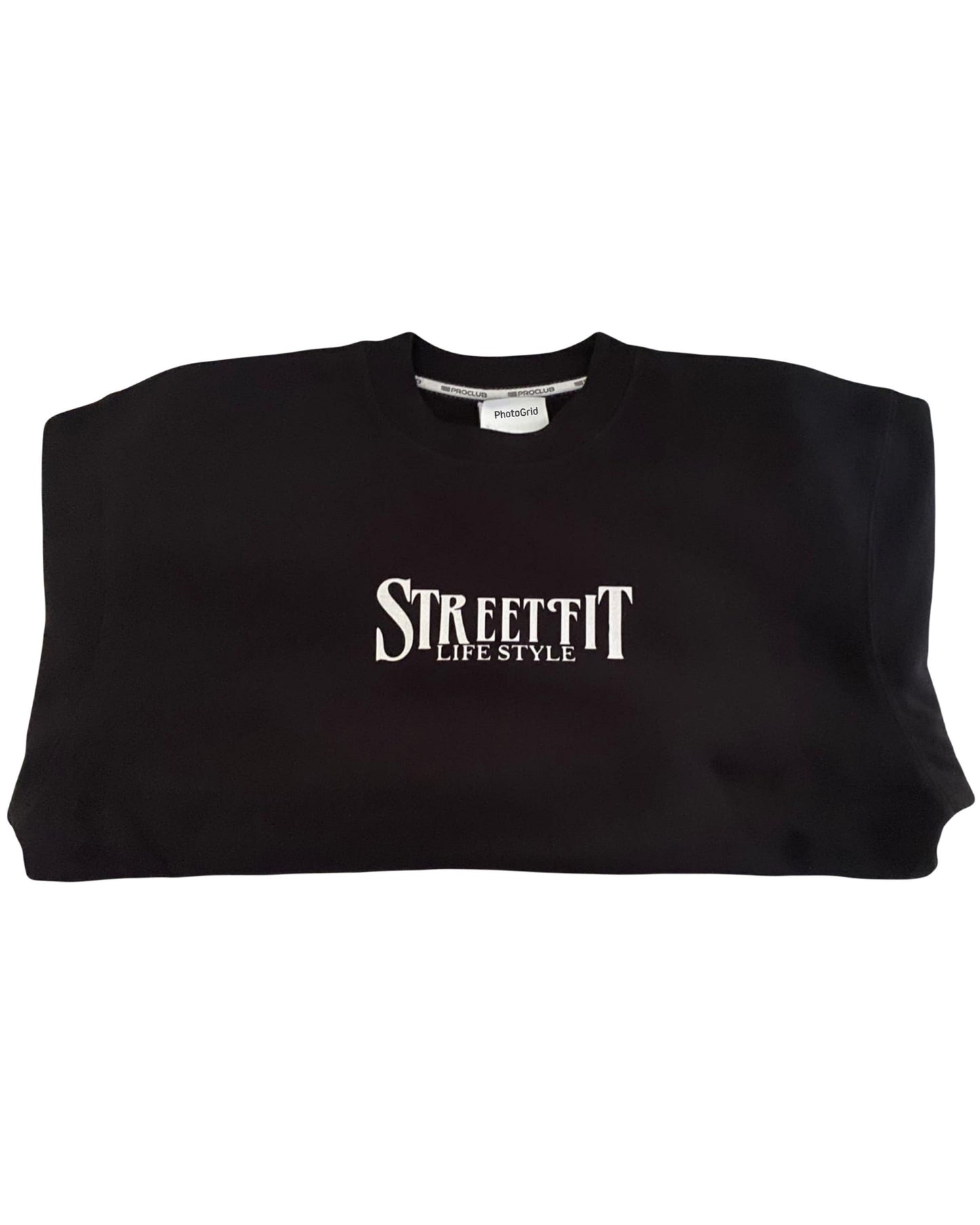 “STREETFIT.STYLE” HEAVYWEIGHT CREW NECK FLEECE SWEATER - BLACK