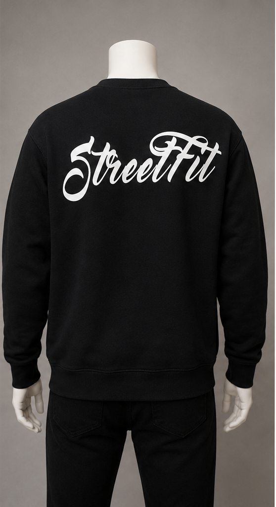 “STREETFIT.STYLE” HEAVYWEIGHT CREW NECK FLEECE SWEATER  - BLACK
